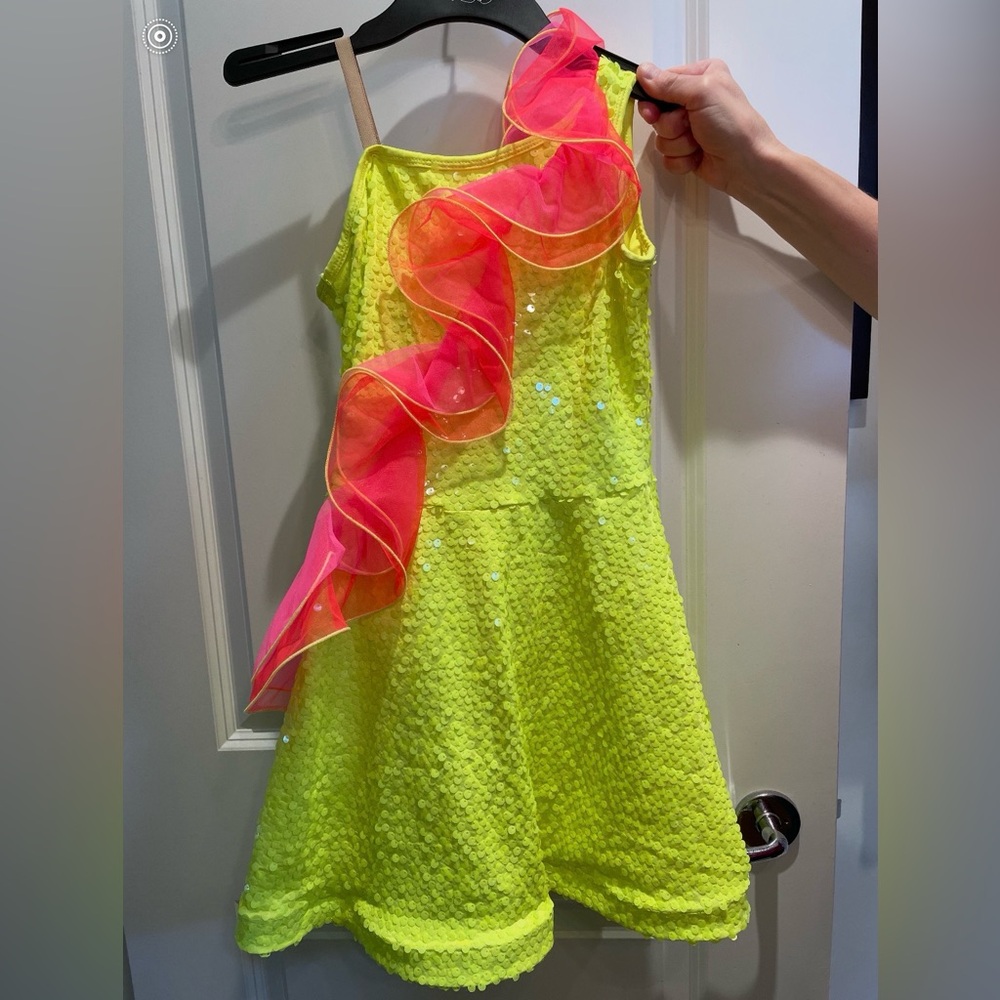 Vibrant Yellow and Pink Kids Costume Dress with hairpiece